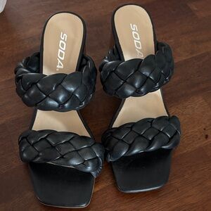 Soda Black Braided Strap Heels